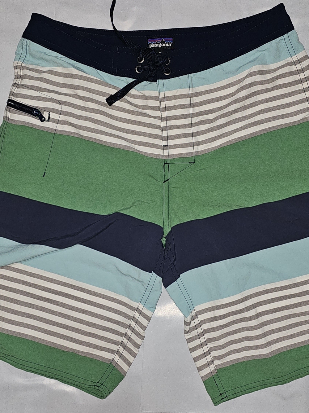 Patagonia Blue, Green and Navy Striped Men's Board Shorts
